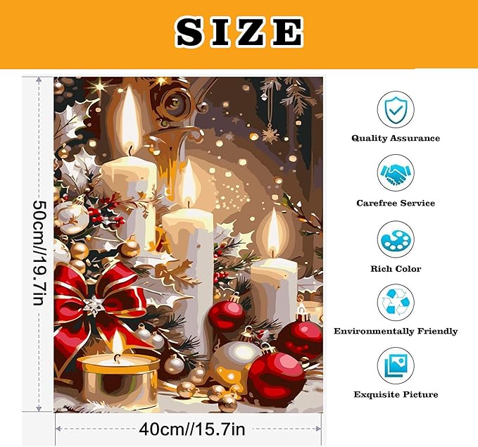 Meothan Christmas Paint by Bumbers for Adults Xmas Candles DIY Paint by Numbers Acrylic Paint Canvas Winter Painting Art Kits for Home Decor and Gifts 16x20 Inch (Without Frame)