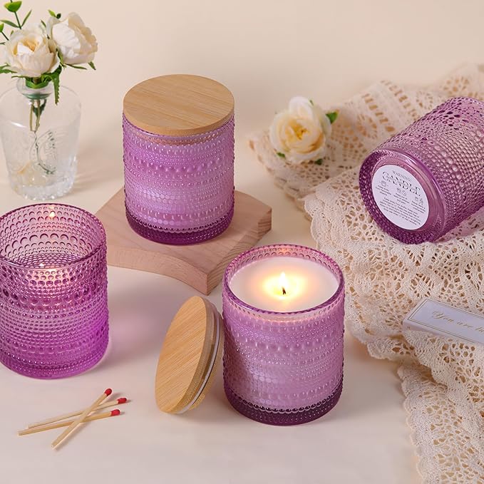 DARJEN 8 Pack Purple Candle Jars for Making Candles- 14 OZ Empty Glass Candle Making Jars with Bamboo Lids and Labels, Candle Making Supplies Candle Containers for Home DIY