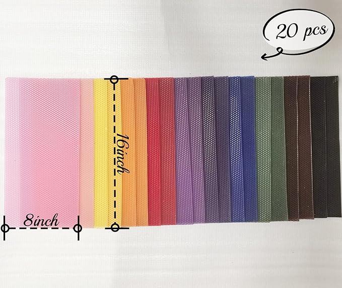 DIY Candles, Beeswax Honeycomb Candle Sheet, Candle Making kit - 20 pcs (8 * 16in) in 20 Colors with Cotton Wicks, Beeswax Sheet Kit Beeswax Candle Kit