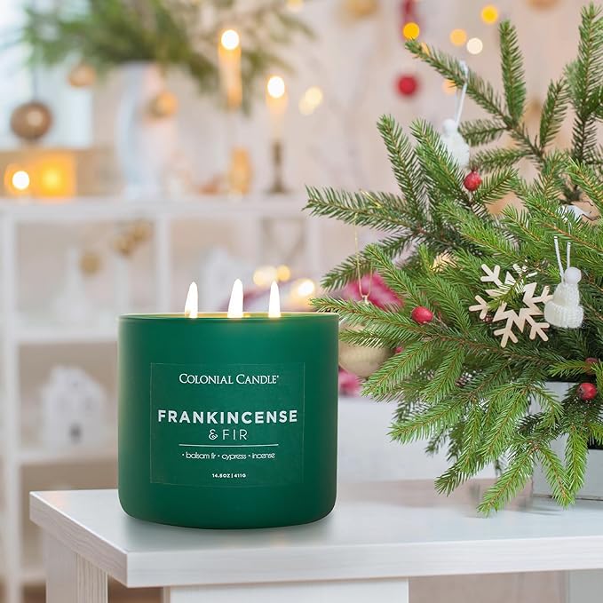 Colonial Candle Frankincense & Fir Scented Jar Candle, Pop of Color Collection, 3 Wick, 14.5 oz - Up to 60 Hours Burn