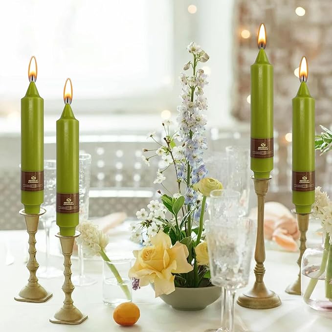 Grass Green Taper Candles Unscented Tapered Candles 7 inch Short Tapered Candle Ideal as Dinner Candles Smokeless Long Burning Candlesticks for Weddings Dinner Party Home Decor