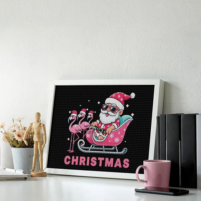 AIVKIEJK Diamond Painting Kits for Adults - Christmas Santa Flamingo Xmas Painting DIY 5D Full Drill Diamond Dots Paintings with Diamonds Gem Art and Crafts Home Decor 12"x16"