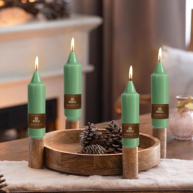 Sage Green Short Taper Candle 5 Inch Candlesticks Unscented Dripless Tapered Candle Set for Home Decor Wedding Party Dinner Candles, 4 Pack