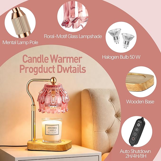 Candle Warmer Lamp with Timer - Flower Design Electric Wax Melting Wax Lamp for Jar Candles, Gift for Women, Mom, Christmas, Birthday,Home Decor