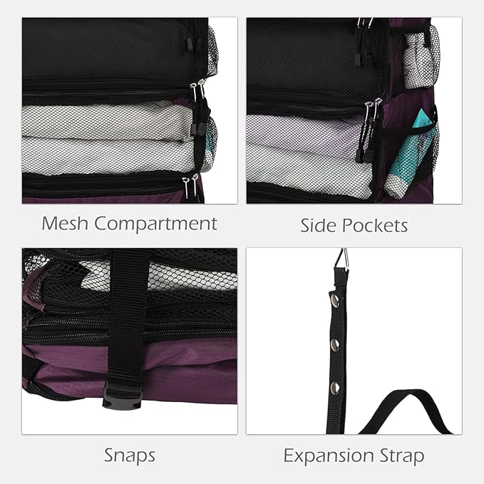 TABITORA Travel Luggage Organizer Hanging Packing Cubes Portable Hanging Shelves Carry on Closet for Suitcase with 2 Hooks,Collapsible(Purple,M)