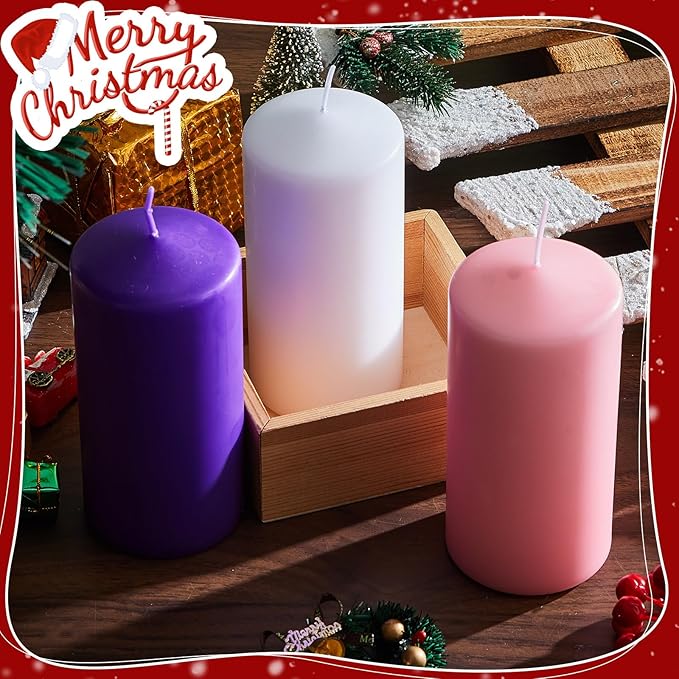 Amylove 10 Pcs 3 x 4 Inch Advent Pillar Candles Set Pink Purple Christmas Unscented Lasting Burning Church Candles for Advent Wreath Holiday Gifting