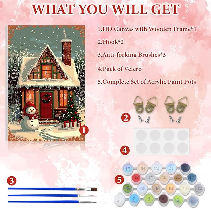 NAIMOER Christmas Snowman Paint by Numbers Kits for Adults Beginner with Wooden Framed, Color by Numbers on Canvas Painting Kits for Adults, Easy Paint DIY Acrylic for Home Wall Decor 8X12 Inch