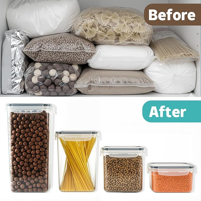 Airtight Food Storage Containers with Lids, 7 PCS BPA Free Kitchen Canisters for Spaghetti, Pasta, Dry Food, Flour and Sugar, Plastic Canisters for Pantry Organization and Storage