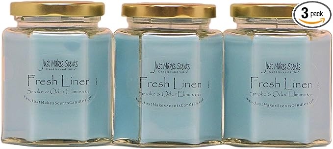 3 Pack - Fresh Linen Scented Smoke and Odor Eliminator Candle - Odor Eliminating Scented Candles for Home - Neutralizes Cigarette, Food, and Pet Smells - Hand Poured in The USA