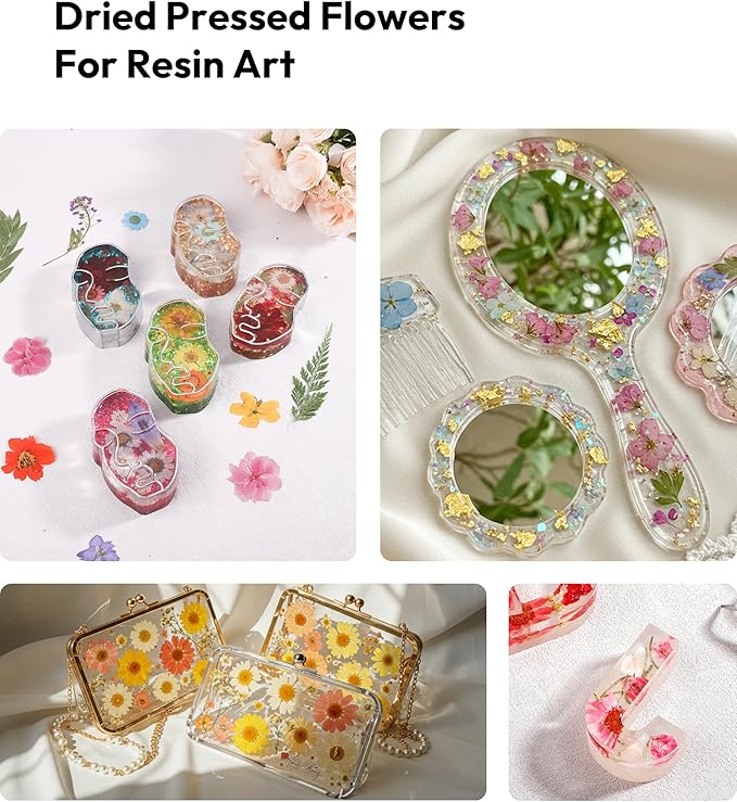 Dried Flowers, Resiners 100Pcs Pressed Flowers for Craft Baby Pink Real Natural Dried Flowers Dry Leaves Kit for DIY Making Crafts Resin Soap Candle Scrapbook Supplies Card Making Jewelry