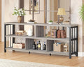 IBF Grey Bookshelf, Industrial 63” Long Open Book Shelf, Wide 5 Cube Gray Horizontal Bookcase for Home Bedroom, 3 Tier Wood Metal Low Cubby Storage Organizer Shelf for Living Room, Light Grey Oak