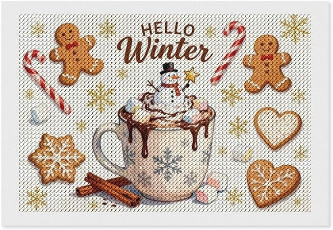 Diamond Painting Kits for Adults - Hello Winter Ice Cream & Gingerbread Snowflakes & Candles Painting DIY 5D Full Drill Diamond Dots Paintings with Diamonds Gem Art And Crafts Home Decor 8"x12"