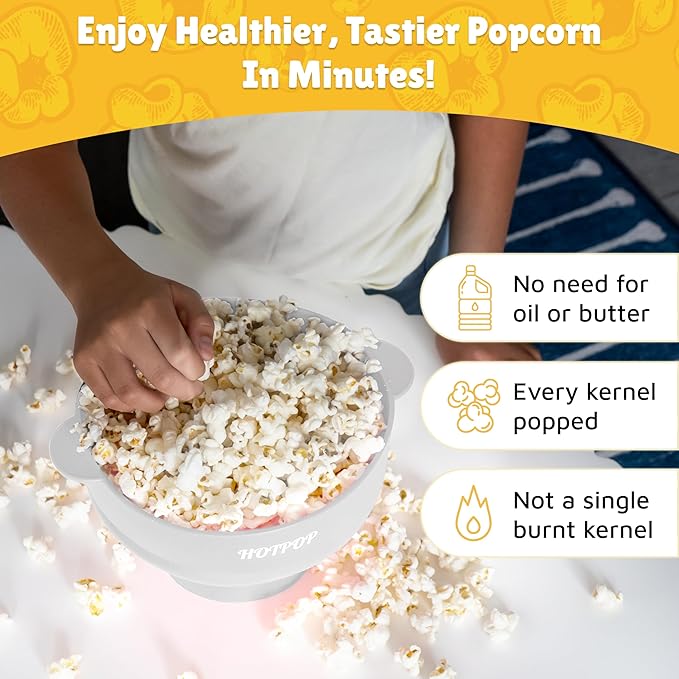 The Original HotPop Silicone Popcorn Maker - Microwave Popcorn Popper - Collapsible Bowl, Heat-Resistant, Easy to Clean, Ideal for Family Movie Nights, 15-Cup Capacity - White