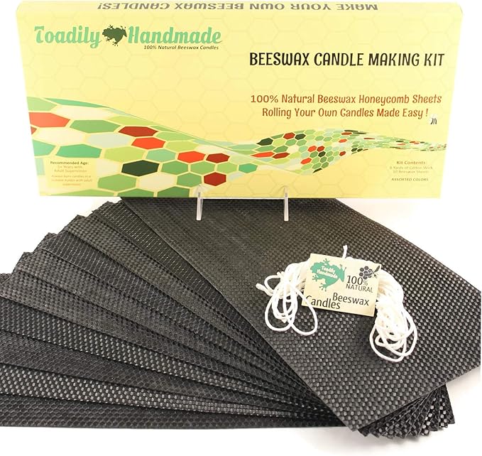 Make Your Own Beeswax Candle Kit - Includes 10 Full Size 100% Beeswax Honeycomb Sheets in Black and Approx. 6 Yards (18 Feet) of Cotton Wick. Each Sheet Measures Approx. 8" x 16 1/4".
