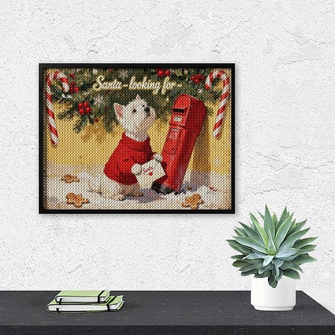Diamond Painting Kits for Adults - Cute Scottish Terrier Christmas Westie Dog Holding Santa Letter Painting DIY 5D Full Drill Diamond Dots Paintings with Diamonds Gem Art And Crafts Home Decor 12"x16"