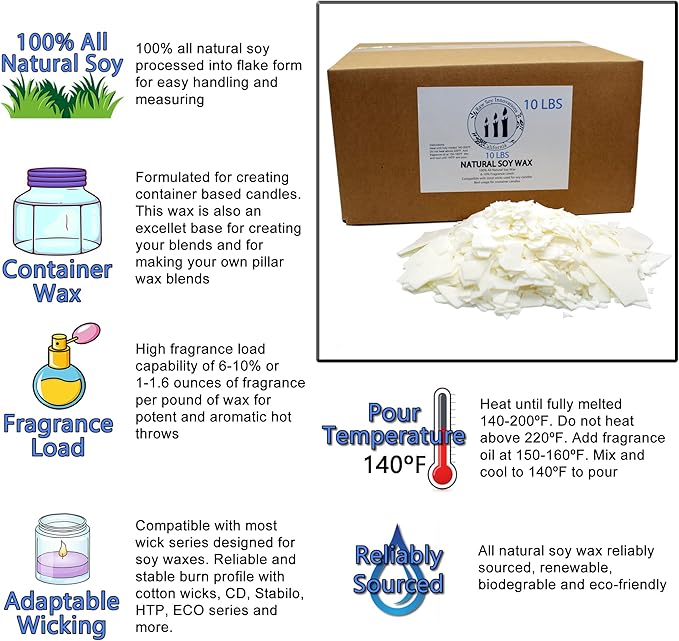 All Natural Soy Wax for Candle Making 10 Lbs By Raw Soy Innovations