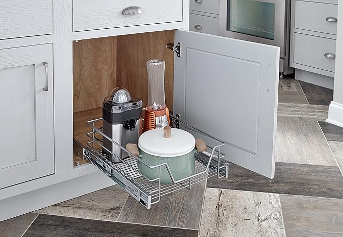 ClosetMaid 32100 Premium 14.5-Inch Wide Kitchen Single Tier Cabinet Pull Out Basket, Platinum