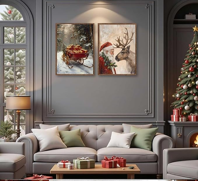 Paint by Number Kit for Adults & Kids, 2 Pack Christmas DIY Painting Kit, 16x20 Inch Canvas Each, with Brushes, Paints & Hanging Kits Unframed