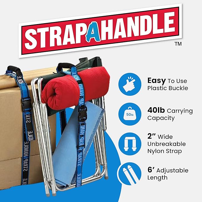 6' Carry Strap with Handle | 2-Pack | Adjustable Belt | Easy, Safe, Secure, Lifting, Moving, Carrying Heavy Boxes, Groceries | Best Luggage Strap (Strap-A-Handle 2 Pack - 6ft. Length, 40lb. Capacity)