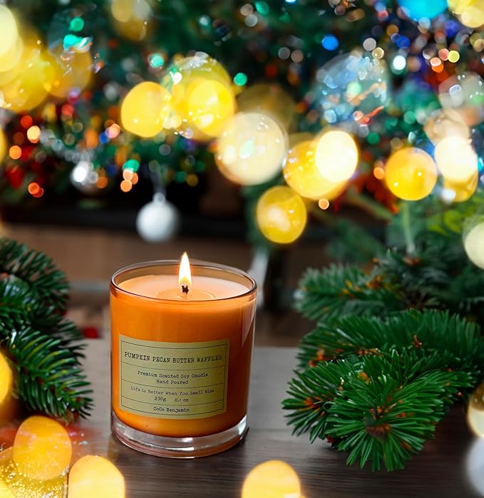 100% Natural Soy Wax Candle by CoCo Benjamin - Highly Scented & Hand-Poured Luxury Candle (Pumpkin Pecan Butter Waffles)- Clean Burning Cotton Wick