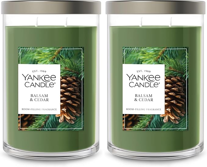 Yankee Candle Balsam & Cedar Scented, Signature 20oz Large Tumbler 2-Wick Candle, Over 60 Hours of Burn Time (Pack of 2)