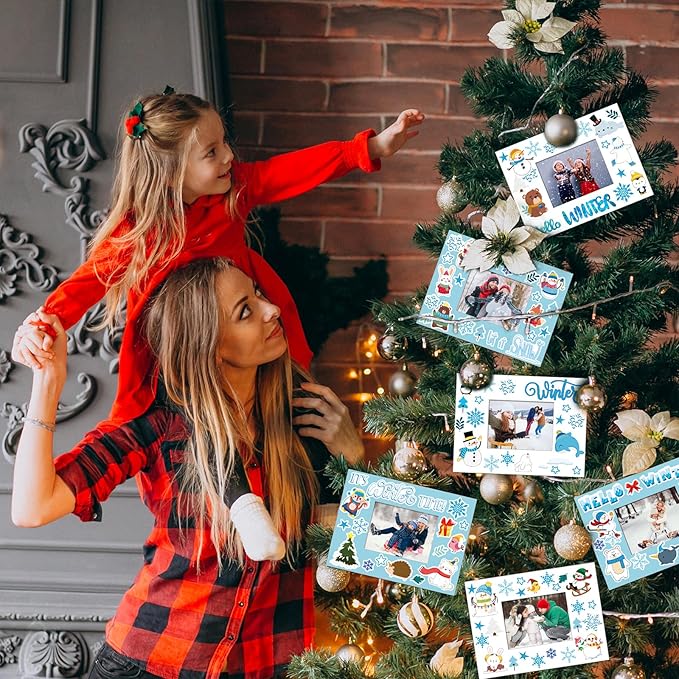 Hayux DIY Craft Kits for Kids - 24 Packs DIY Winter Wonderland Photo Frames Set with Stickers Paper Picture Frames Funny Winter Gifts Craft for Christmas Party Favors School Activities