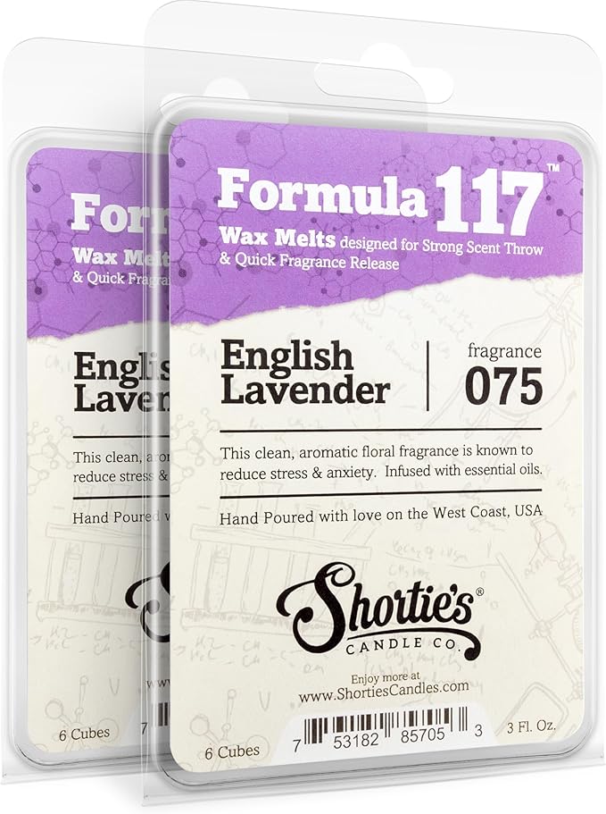 Pure English Lavender Wax Melts Multi Pack - Formula 117 - 2 Highly Scented 3 Oz. Bars (6 Oz. Total) - Made With Essential & Natural Oils - Flower & Floral Air Freshener Cubes Collection