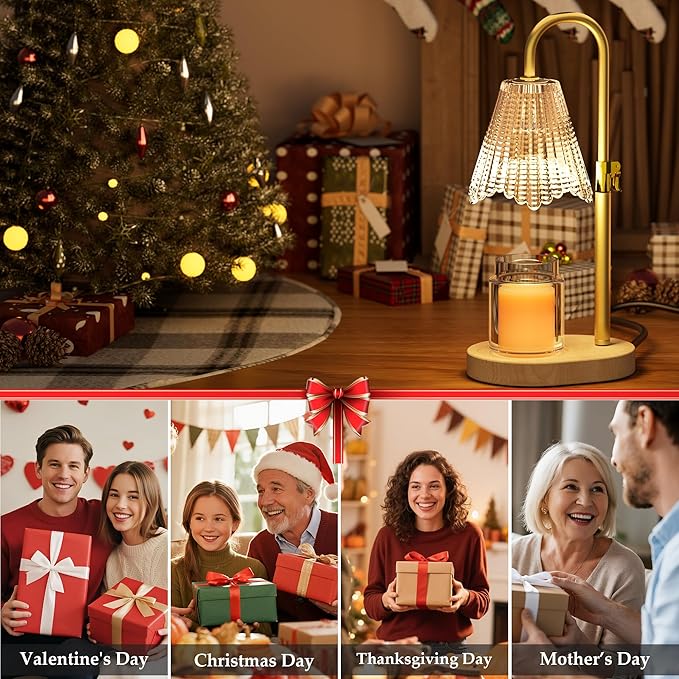 Candle Warmer Lamp with Timer Dimmable, Adjustable Height Wax Melt Warmer for Jar Candles, Birthday Gifts for Women, House Warming Gifts New Home Decor with 2 Bulbs, Gold