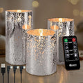 Rechargeable Flameless Candle, Flickering LED Pillar Glass Fake Candle with Remote and Timer, Built-in Battery Real Wax Electronic Candle for Room Decoration, Set of 3