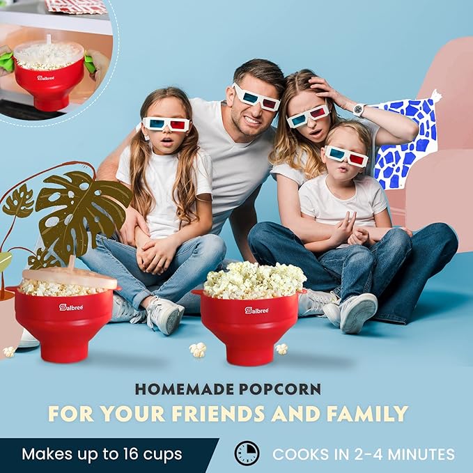 The Original Salbree Collapsible Silicone Microwave Popcorn Popper Maker Machine, Microwavable Bowl Holds 16 Cups, Uses Hot Air and Oil Always Optional - The Most Colors Available (Coral)