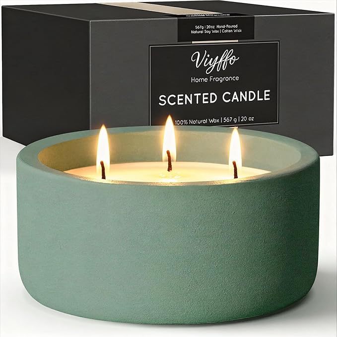 Viyffo 3 Wick 20oz Large Green Scented Candle – Pine & Cinnamon, Non Toxic Soy Candle for Women & Men, Matte Ceramic Jar, Perfect Luxury Home Fragrance, Elegant Décor & Premium Gift