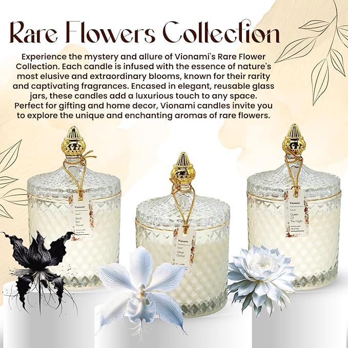 VIONAMI Luxury Scented Candle Gift – Black Bat Rare Flower Fragrance in Elegant Glass Jar, Decorative Soy Candles Gifts for Women, Long-Lasting 80 Hr, 14.8 oz, Luxury Candles for Women