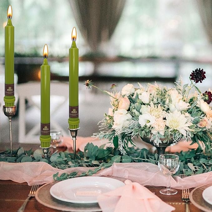 Green Taper Candles Unscented Candles Set of 4 Tapered Candles 8 inch Tall Candle Ideal as Dinner Candles Smokeless Long Burning Candlesticks for Weddings Dinner Party Home Decor