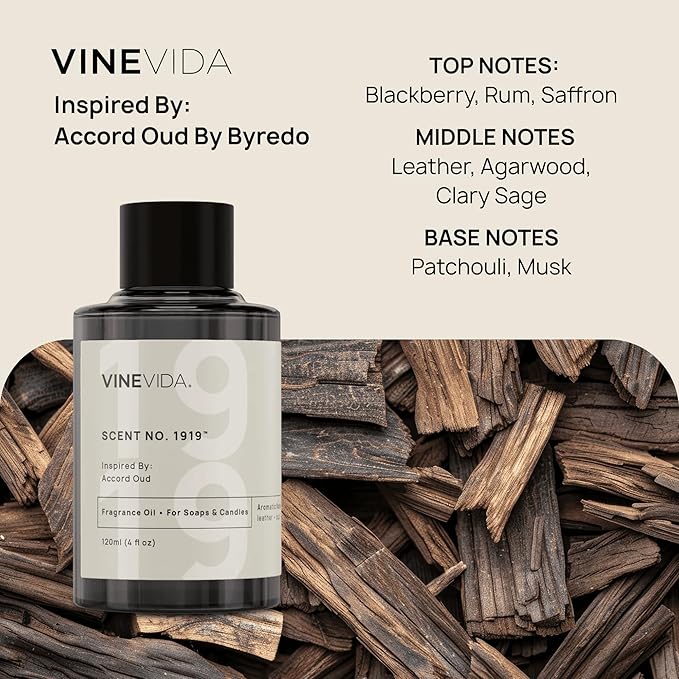 VINEVIDA [4 Oz] Inspired by: Accord Oud; Fragrance Oil for Candle Making and Soap Making - Premium Candle Scents for Soy Candles