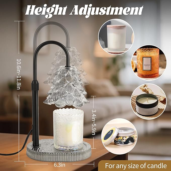 Christmas Tree Shaped Candle Warmer Lamp with Timer & Dimmer – Adjustable Wax Melt Lamp for Jar Candles, Home Decor Accent for Women – 2 Bulbs, Flame-Free & No-Smoke Use (Gray)