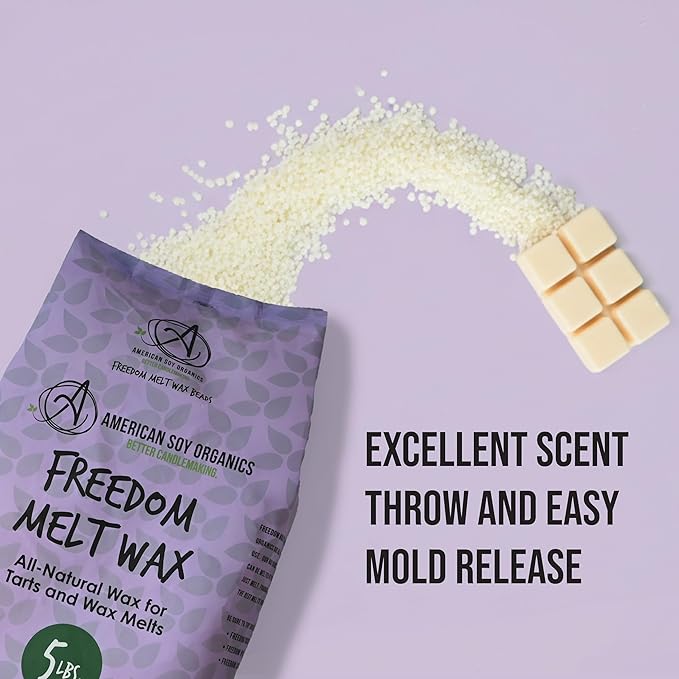 American Soy Organics Freedom Soy Beads for Melt Making - Natural Candle Making Supplies - Paraffin-Free, Beeswax-Free Candle Wax for Tarts, Tealights, Wax Melts and Cubes, 5 lbs