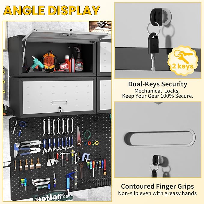 Garage Storage Cabinets Wall Mount, Metal Lockable Storage Cabinet with Flip-Up Door, Spacing Saving Wall Mount Cabinet Storage, Hanging Floating for Garage, Basement,Warehouse