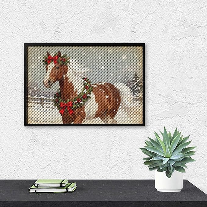 AIVKIEJK Diamond Painting Kits for Adults - Christmas Festive Holiday Horse with Snowy Mane Painting DIY 5D Full Drill Diamond Dots Paintings with Diamonds Gem Art and Crafts Home Decor 8"x12"