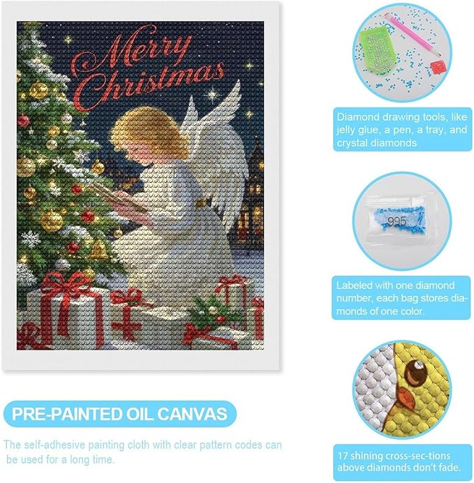 AIVKIEJK Diamond Painting Kits for Adults - Merry Christmas Angel Welcome Painting DIY 5D Full Drill Diamond Dots Paintings with Diamonds Gem Art and Crafts Home Decor 12"x16"