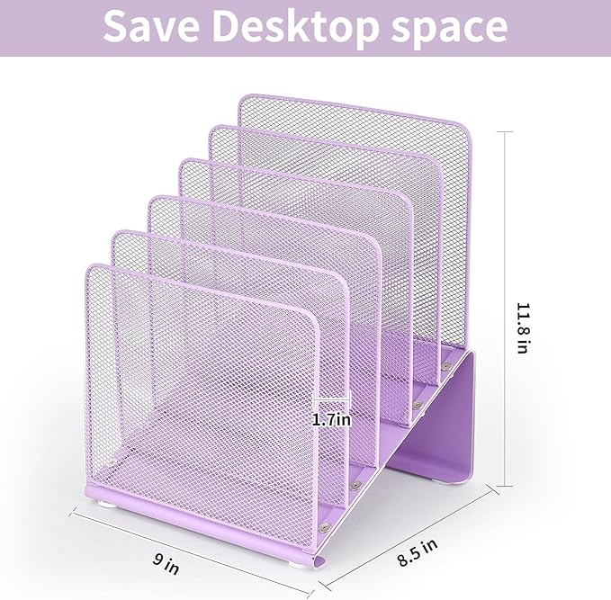 LEKETREE File Organizer for Desk, Desk Organizer with 5-Section Vertical File Rack, File Folder Organizer (Purple)