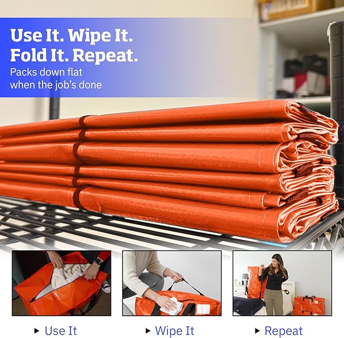 DURASACK Heavy Duty Moving Bag Storage Container Duffle Bag with Zipper, Reinforced Carry Straps and Backpack Straps, Made of Rugged Woven Polypropylene, Pack of 4, Orange