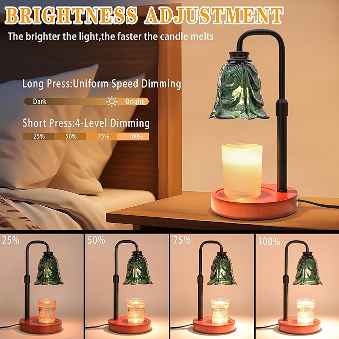 XJZJY Candle Warmer Lamp with Timer Dimmer, Adjustable Height Green Tulip Candle Wax Warmer, Christmas Birthday Gift for Mom Women, House Warming Gifts for New Home Bedroom Decor,Emerald Green