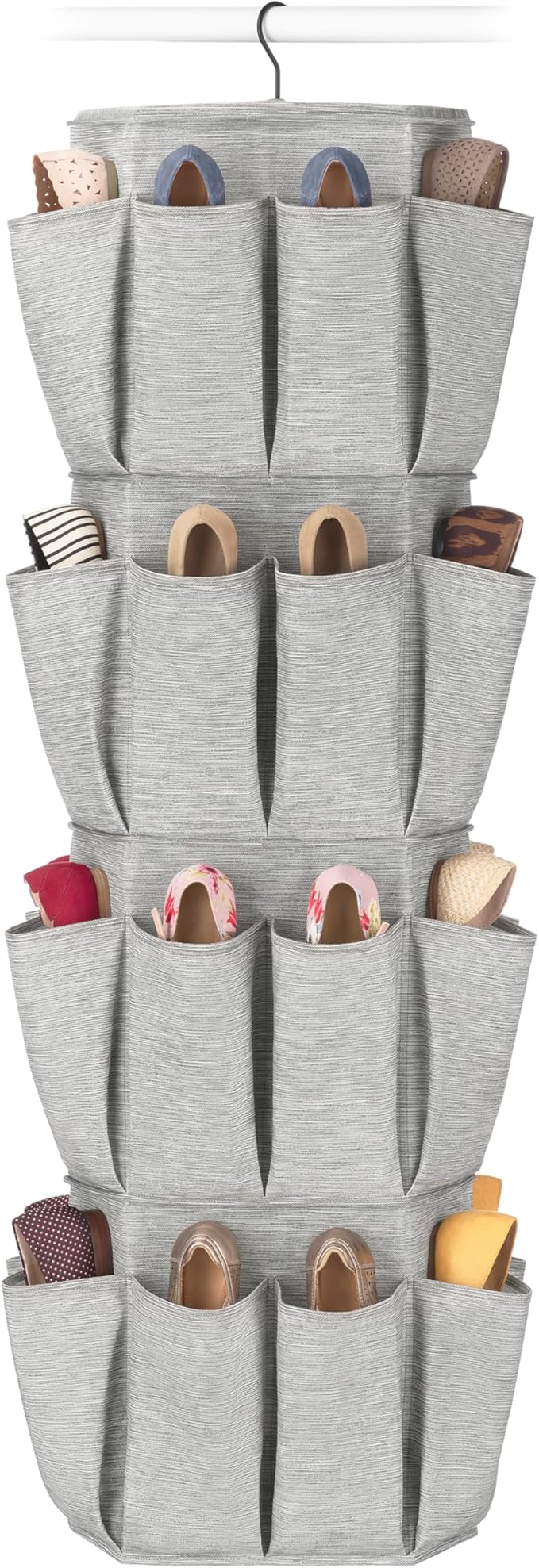 Whitmor Rotating Closet Organizer - 4 Shelves and 24 Pockets - Crosshatch Grey