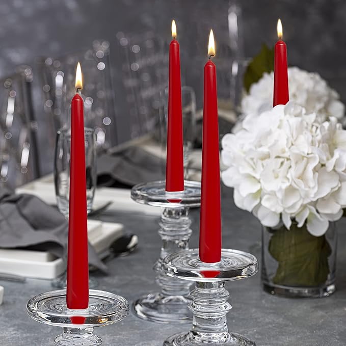 BOLSIUS 60 Count Unscented 10 Inch Red Household Taper Candles - 8 Hours Burn Time - Premium European Quality - Smokeless Dripless Taper Candlestick - Great for Special Occasion, Church, and Everyday