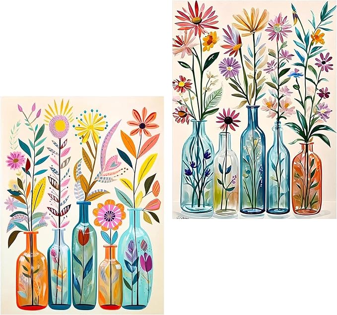 Meothan Diamond Art Kits for Adults, 2 Pack Diamond Painting Kits for Adults, 5D Full Drill Round Paint Diamond Dots Gems Art Crafts for Home Wall Decor 12x16Inch (Vase Flowers)