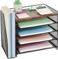 OPNICE Desk Organizer, 5-Tier Paper Organizer Letter Tray with Magazine Holder, Office Desk Accessories & Workspace Organizers, Desktop File Organizer for Office Supplies Storage, Wood