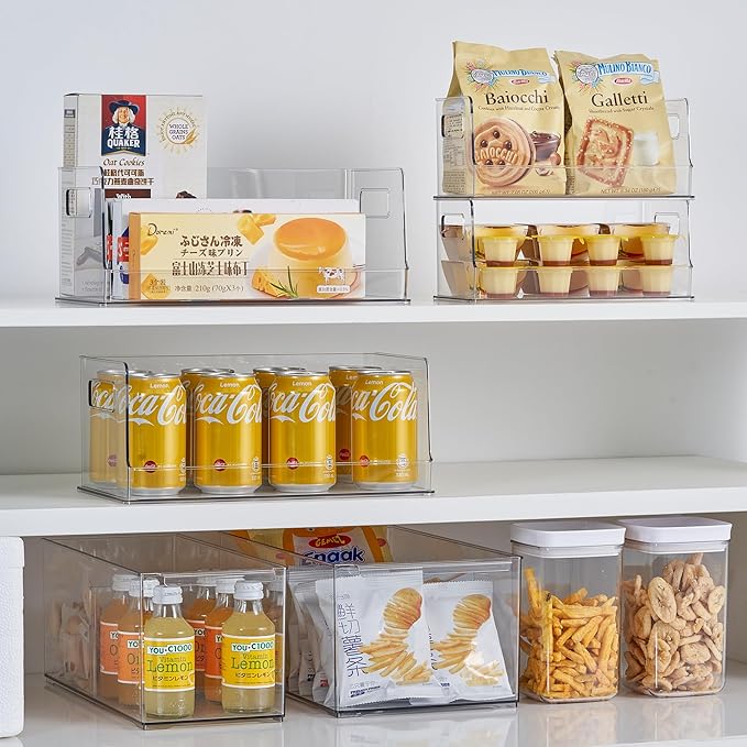 vacane 10" Wide Stackable Pantry Organizer Bins Open Front, Plastic Chip Organizer for Pantry Food Storage Basket for Countertops, Kitchen, Bathroom, 2 Pack