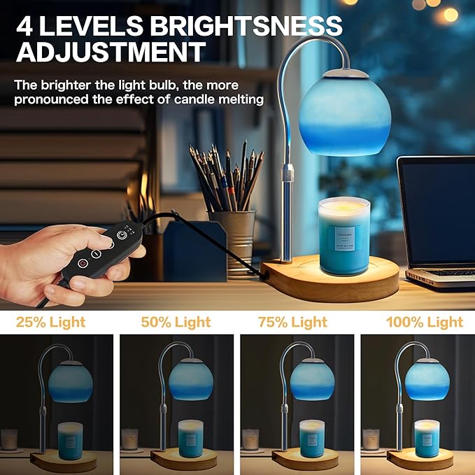 Candle Warmer Lamp with Timer 2H/4H/8H, Adjustable Height Dimmable Candle Lamp with 2 Bulbs, Wax Melt Warmer for Jar Candles, House Warming, Home Decor, Christmas Gifts for Women, Mom(Ocean)