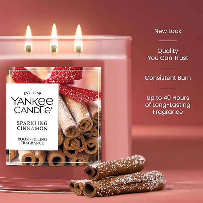 Yankee Candle Cinnamon Stick, Scented Candle, 14.5oz 3-Wick Candle Jar with up to 40 Hours Burn Time