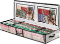 VENO Clear Wrapping Paper Organizer Storage Box for Christmas Gift Bags and Holiday Accessories, Underbed Storage Container with Interior Pockets, 40 Inches Long Fits 24 Rolls